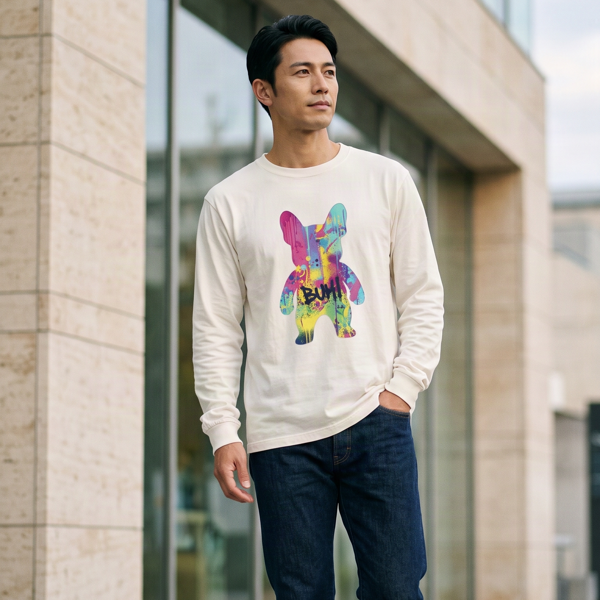 CANVAS BUHIロングTシャツ ホワイト 着用
