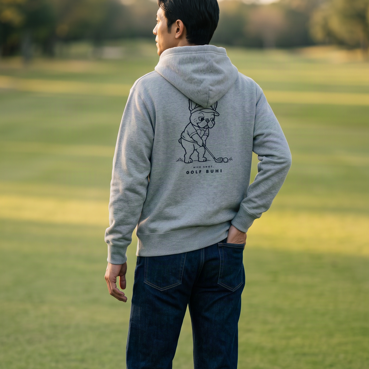 GOLF BUHIパーカー グレー 着用イメージ（背面）
